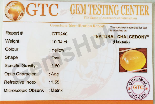 Natural Certified Yellow Hakik Stone, weight - 10